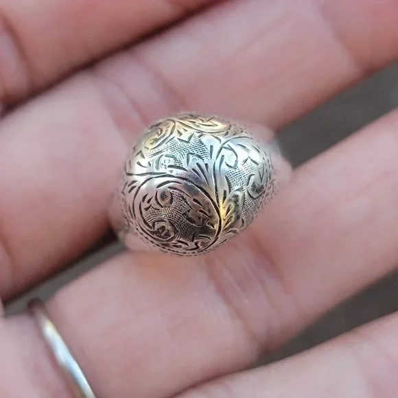 Vintage 925 sterling silver SIAM bubble untricately hand chased engraved ring - Picture 9 of 15